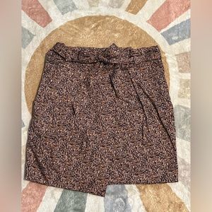Mini skirt fall print pink tan brown with pockets asymmetrical dressy w pockets
